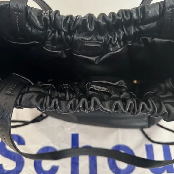 NWT PROENZA SCHOULER Black Leather Drawstring Tote Bag With Detachable Zip Pouch - Picture 15 of 16